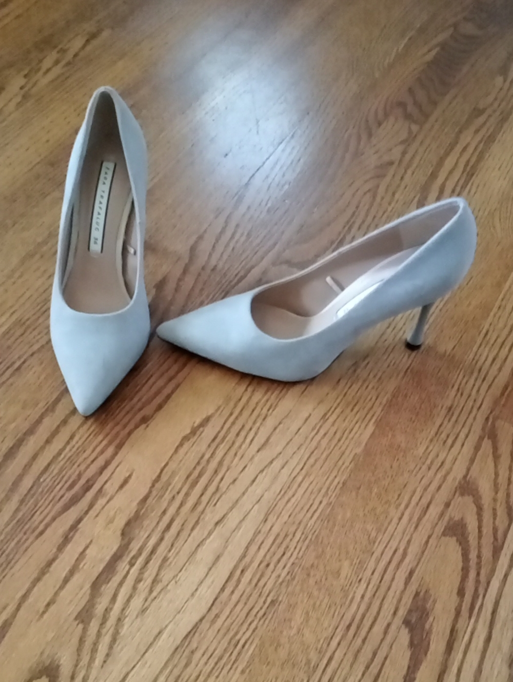 Zara Pale Grey Pointed Toe Faux Suede Stiletto Heels Size 36 (5.5-6 US) H 2.5"